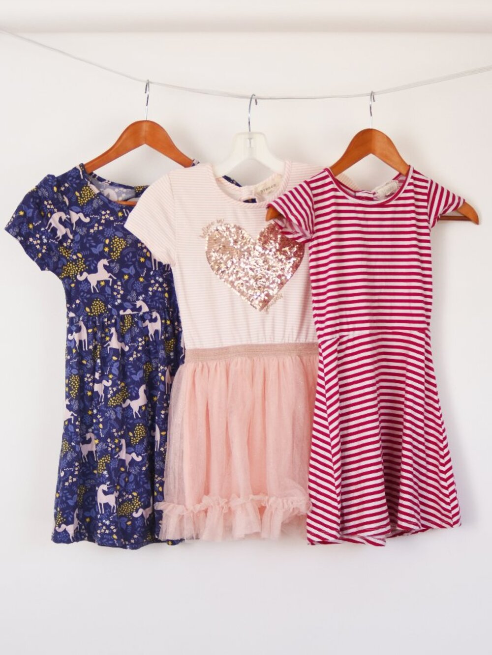 Lot of 3 Girls Dresses Size 8 Btween Unicorn Pink Heart Tutu Red Stripe